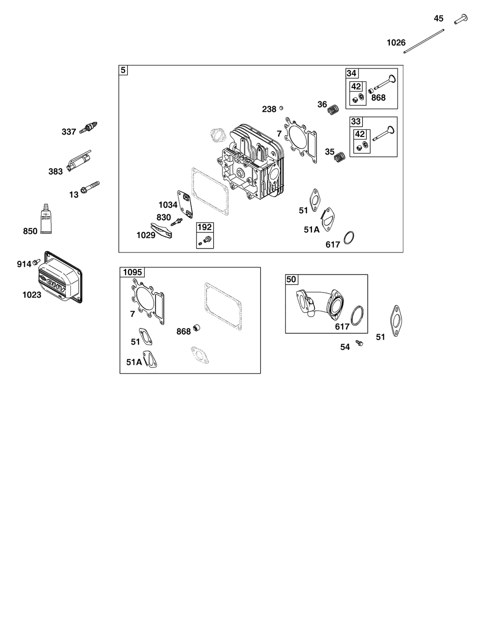 Cylinder Head Group Diagram and Parts List for 21R507-0014-H5  Briggs and Stratton Engine